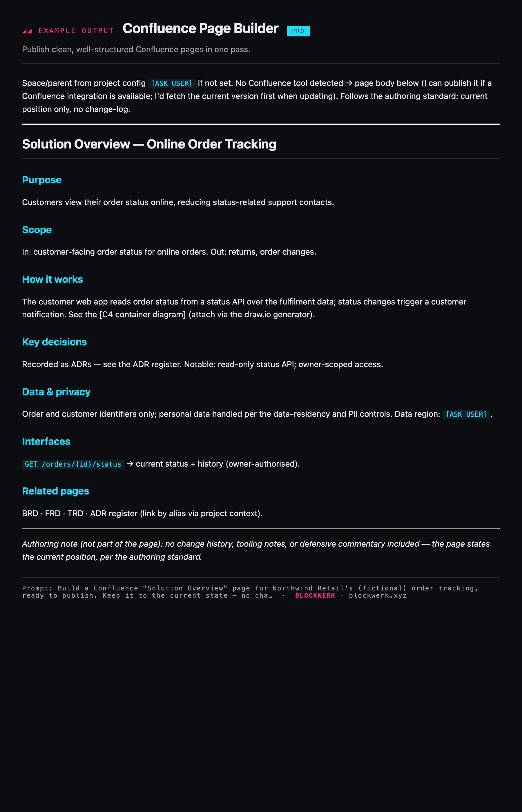Example output from the Confluence Page Builder skill